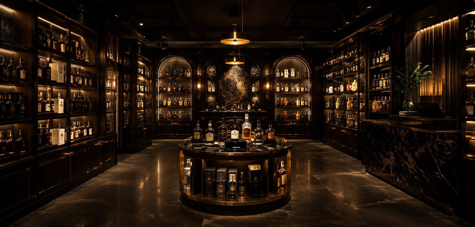 Interior view of GS Wine with shelves of premium bottles